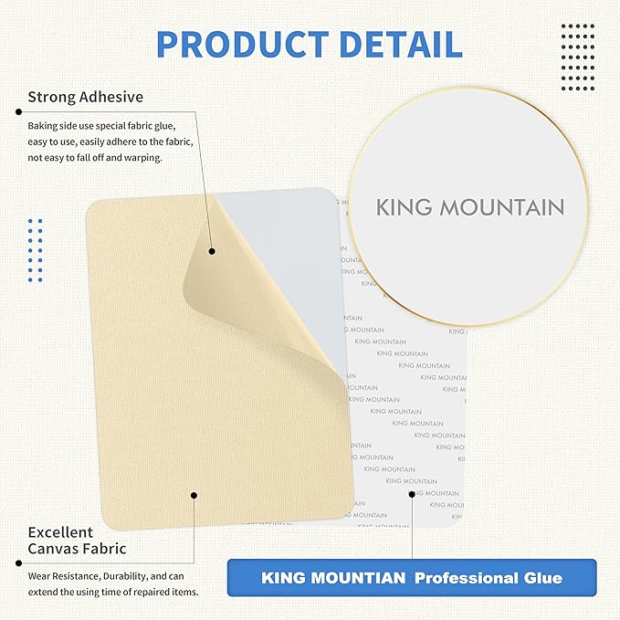 KING MOUNTAIN Canvas Repair Patch 5×8 Inch 8 Pcs Self-Adhesive Waterproof - Image 3
