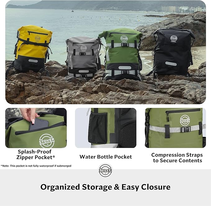 STOVER 5/10/25/30/40/55L Waterproof Dry Bag- Roll-Top Backpack w/Phone Case- - Image 7