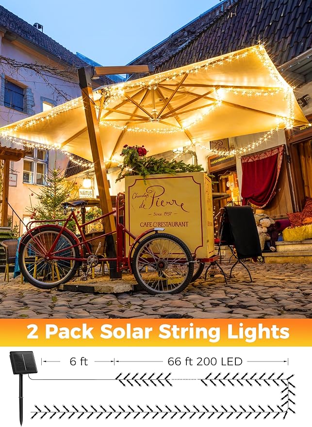 Solar String Lights Outdoor Waterproof, 2 Pack Total 144FT 400 LED Solar - Image 2