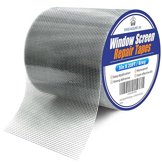 KING MOUNTAIN Grey Window Screen Repair Tape, 3inX20FT Heavy Duty Screen Repair by ForABetterHomeLife