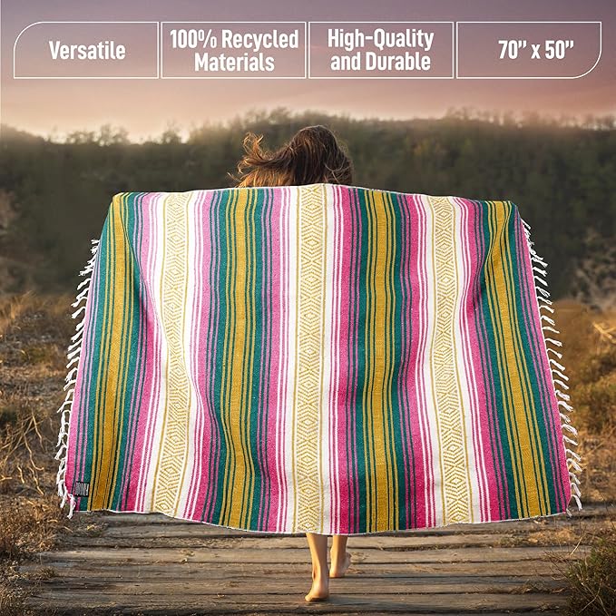 Hydration Nation Authentic Large Handwoven Mexican Striped Throw Blanket - Image 3