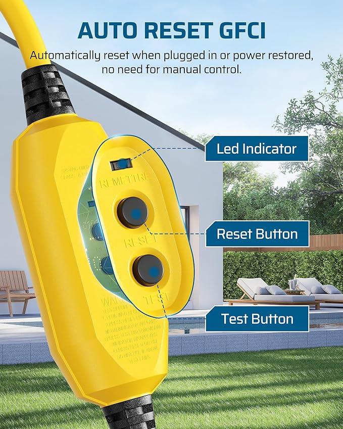 DEWENWILS 6FT Automatic GFCI Extension Cord Outdoor, Heavy Duty 12/3 SJTW Cord - Image 4