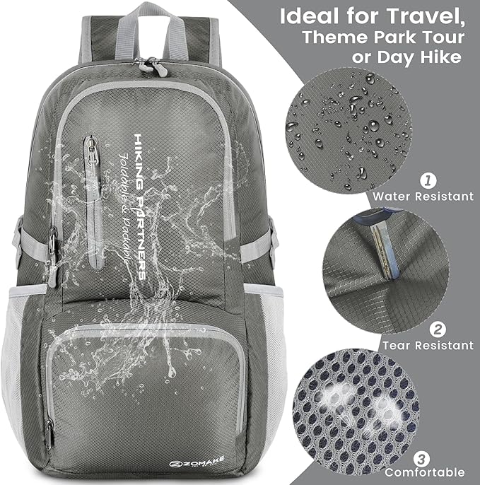 ZOMAKE Lightweight Packable Backpack - 35L Light Foldable Hiking Backpacks - Image 4