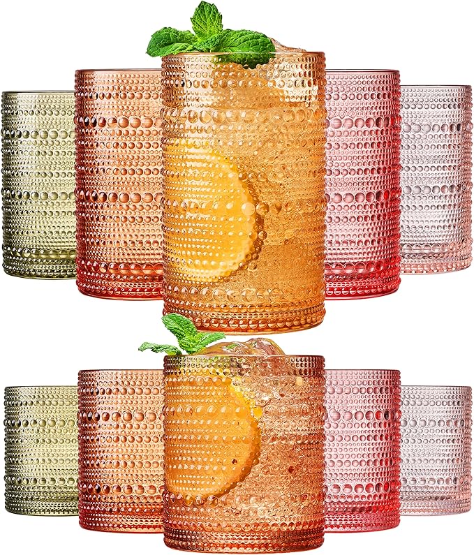 Hobnail Beaded Highball Drinking Tumbler Glasses | Set of 10 | Color, Vintage by Khen
