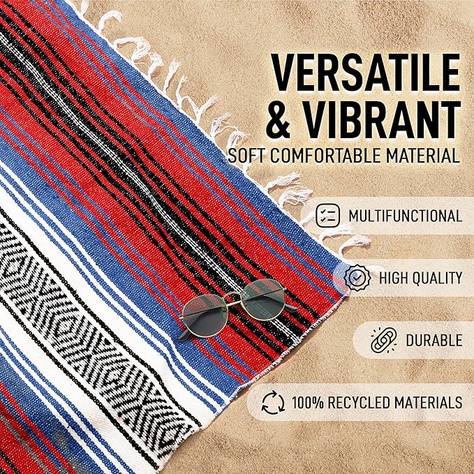 Hydration Nation Authentic Large Handwoven Mexican Striped Throw Blanket - Image 2