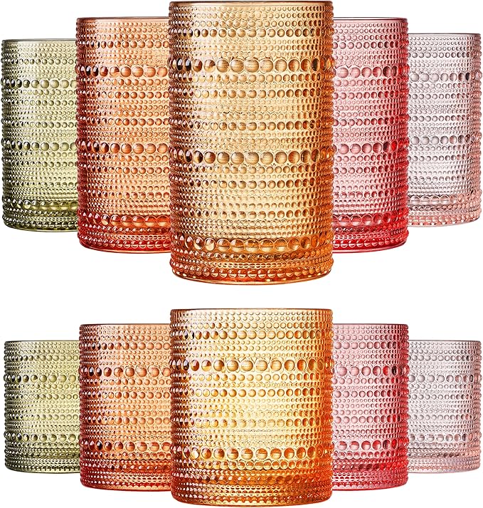 Hobnail Beaded Highball Drinking Tumbler Glasses | Set of 10 | Color, Vintage - Image 5